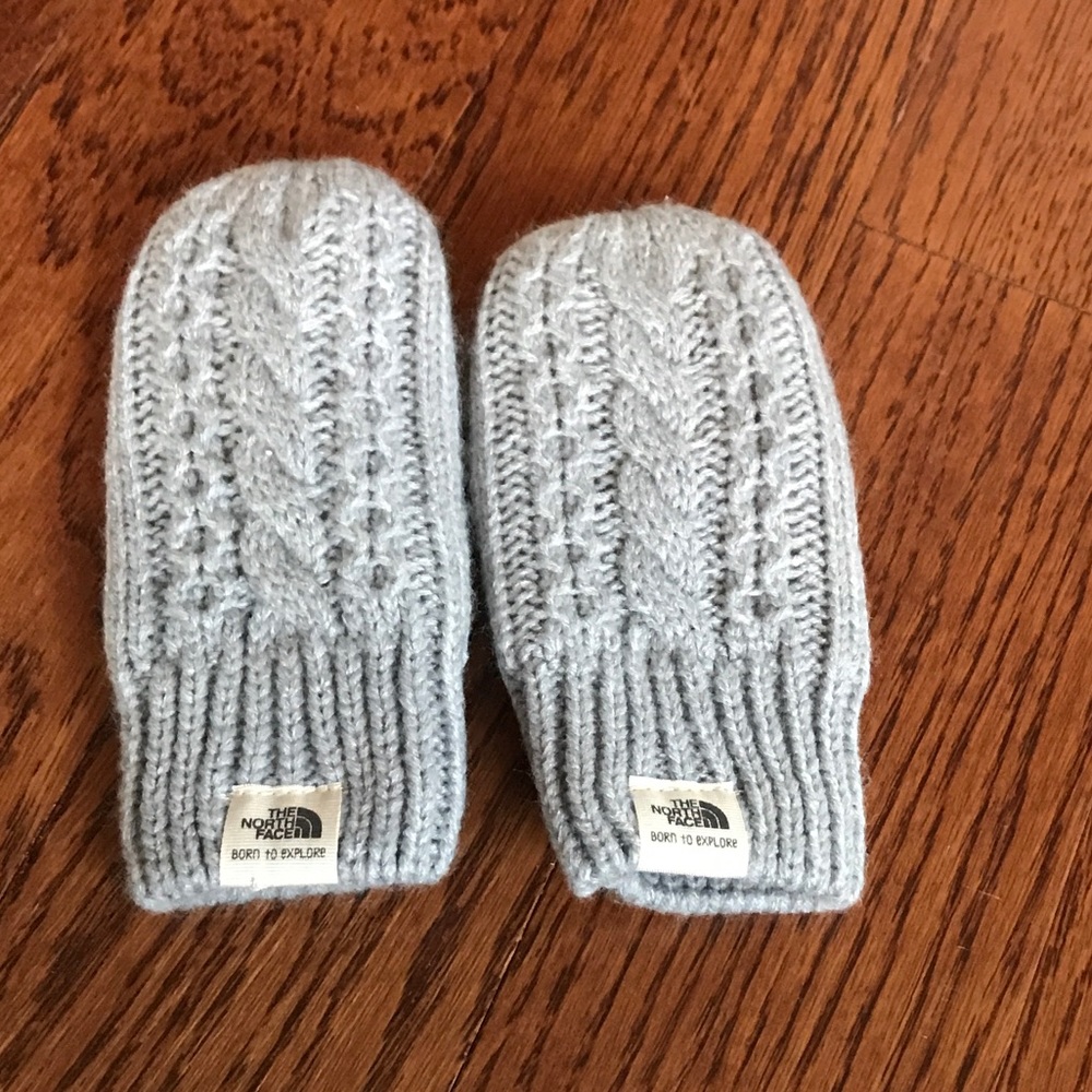 North Face grey baby mittens